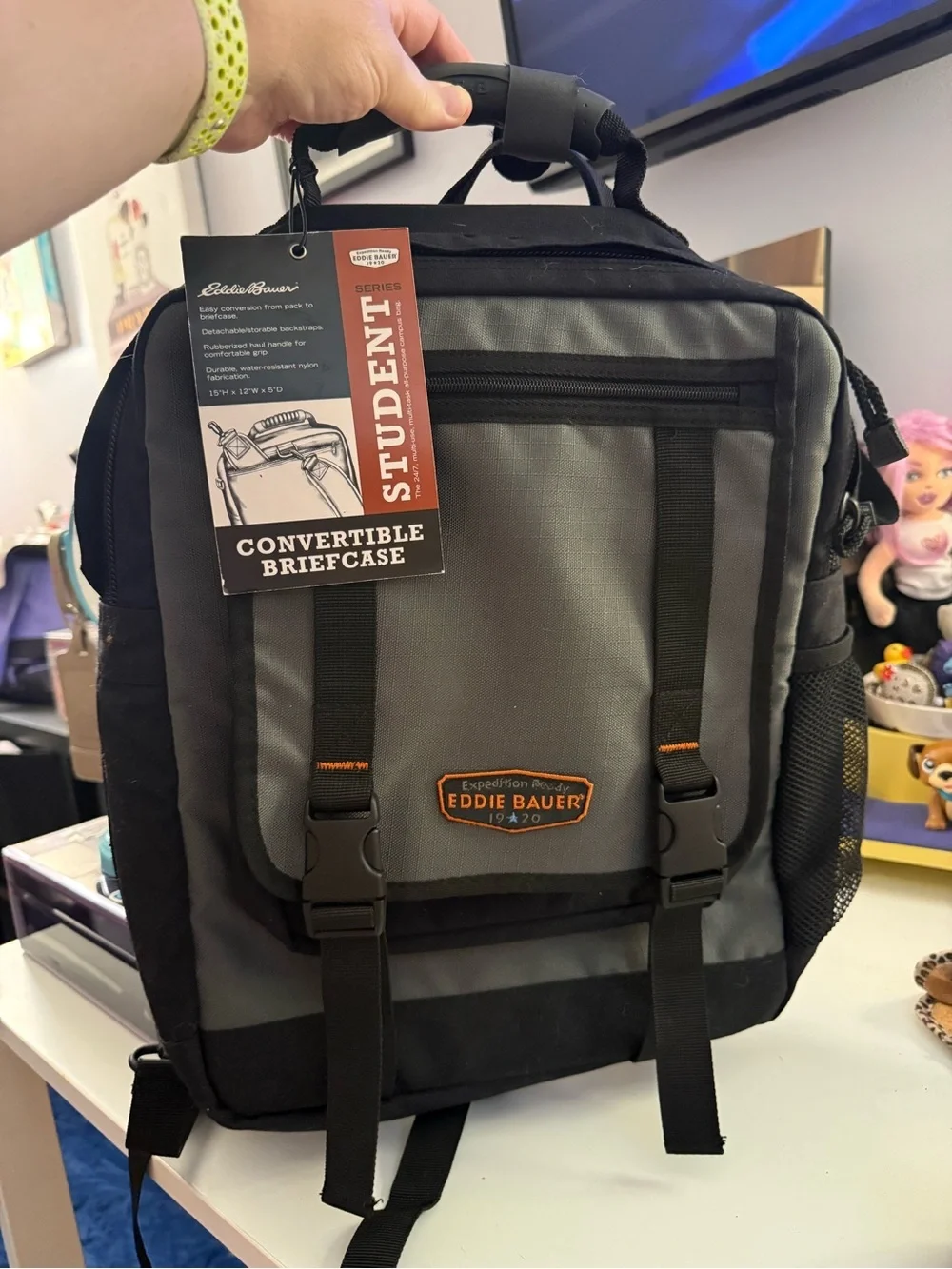 NWT Vintage Eddie Bauer Gray Convertible Student Briefcase Backpack